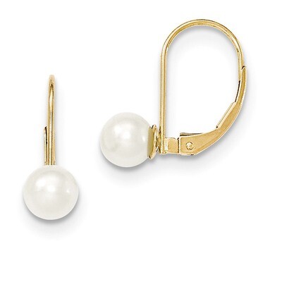 6mm Cultured Pearl Leverback Earrings 14k Gold XLB65PL, MPN: XLB65PL, 883957339863