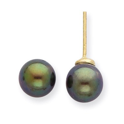 7-8mm Round Black Saltwater Akoya Cultured Pearl Stud Earrings 14k Gold XF329E, MPN: XF329E, 883957…