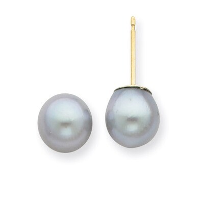 7-8mm Round Grey Saltwater Akoya Cultured Pearl Stud Earrings 14k Gold XF291E, MPN: XF291E, 8839574…