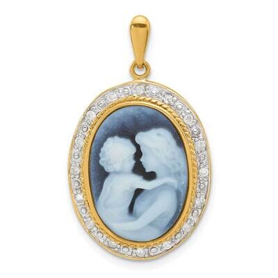 Everlasting Love Diamond &amp; Agate Cameo with Sentiment Pendant 14k Gold XU653-E, MPN: XU653-E,
