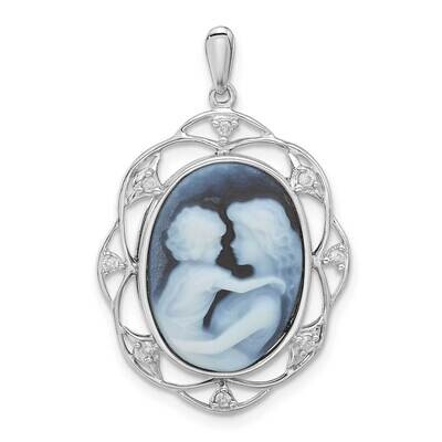 Everlasting Love Diamond &amp; Agate Cameo with Sentiment Pendant 14k White Gold XU648-E, MPN: XU648-E,