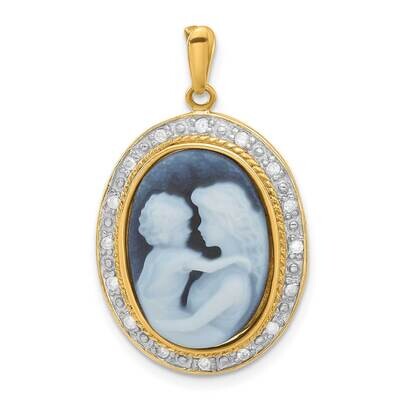 Everlasting Love Diamond &amp; Agate Cameo with Sentiment Pendant 14k Gold XU653-D, MPN: XU653-D,