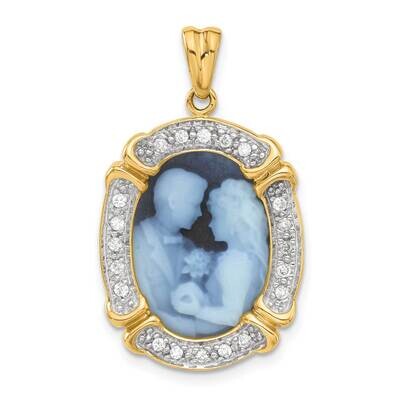 Diamond Bride &amp; Groom Agate Cameo with Sentiment Pendant 14k Gold XU402-C, MPN: XU402-C,