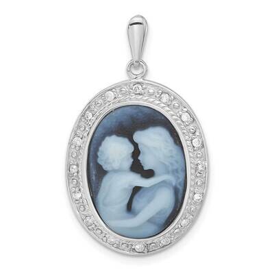 Everlasting Love Diamond &amp; Agate Cameo with Sentiment Pendant 14k White Gold XU654-E, MPN: XU654-E,