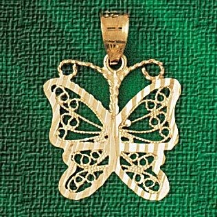Dazzlers Jewelry Filigree Butterfly Pendant Necklace Charm Bracelet in Yellow, White or Rose Gold 3…