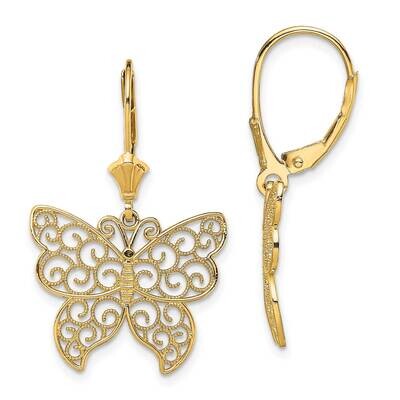 Butterfly with Beaded Filigree Wings Leverback Earrings 14k Gold TF1787, MPN: TF1787, 637218176885