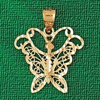 Dazzlers Jewelry Filigree Butterfly Pendant Necklace Charm Bracelet in Yellow, White or Rose Gold 3…