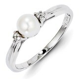 Cultured Pearl Ring Sterling Silver Rhodium-plated Diamond QR4618, MPN: QR4618, 883957407067