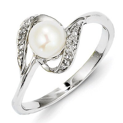Cultured Pearl Ring Sterling Silver Rhodium-plated Diamond QR4628, MPN: QR4628, 883957465050