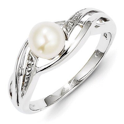 Cultured Pearl Ring Sterling Silver Rhodium-plated Diamond QR4627, MPN: QR4627, 883957482897