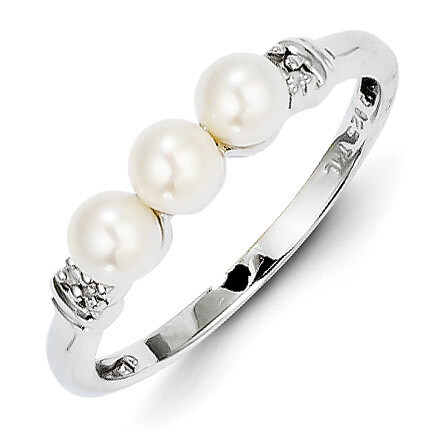 Cultured Pearl Ring Sterling Silver Rhodium-plated Diamond QR4619, MPN: QR4619, 883957491875