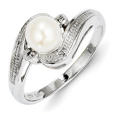 Cultured Pearl Ring Sterling Silver Rhodium-plated Diamond QR4491, MPN: QR4491, 883957437934