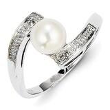 Cultured Pearl Ring Sterling Silver Rhodium-plated Diamond QR4481, MPN: QR4481, 883957497983