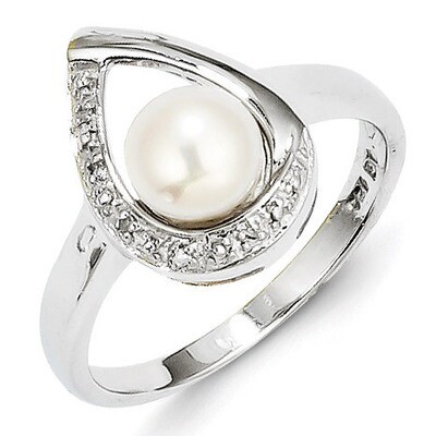 Cultured Pearl Ring Sterling Silver Rhodium-plated Diamond QR4479, MPN: QR4479, 883957405360