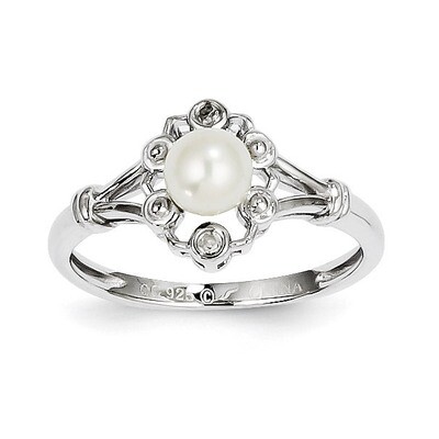 Pearl &amp; Diamond June Ring Sterling Silver Cultured QBR22JUN, MPN: QBR22JUN, 883957478838