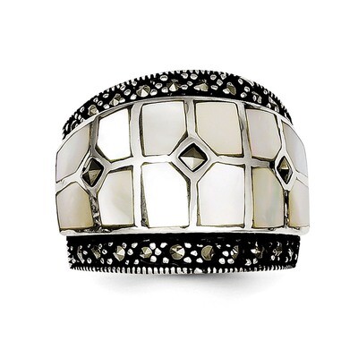 Marcasite &amp; Mother Of Pearl Ring Sterling Silver QR1471-7, MPN: QR1471, 883957182551