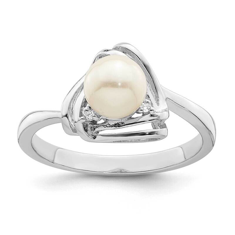 Cultured Freshwater Pearl and CZ Diamond Triangle Ring Sterling Silver Rhodium-plated QR7322-6
