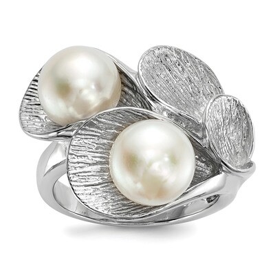 8-9mm White Button Cultured Freshwater Pearl Ring Sterling Silver Rhodium-plated QR6550, MPN: QR655…