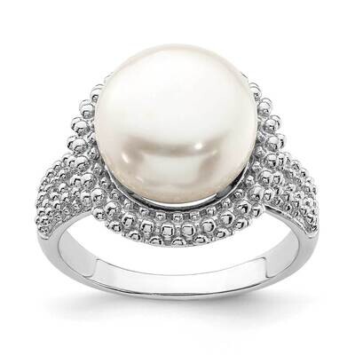 11-12mm White Freshwater Cultured Pearl Ring Sterling Silver Rhodium Plated QR6870, MPN: QR6870, 88…