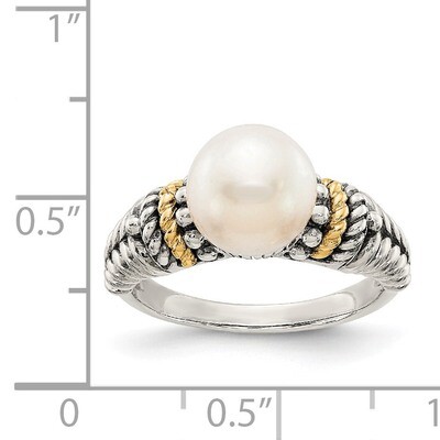 8mm Cultured Pearl Ring Sterling Silver &amp; 14k Gold QTC207, MPN: QTC207, 883957315843