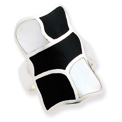 Mother of Pearl &amp; Enamel Ring Sterling Silver QR1472-6