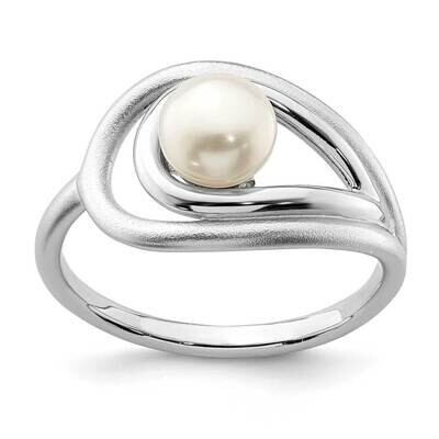 Polished &amp; Brushed (6-7mm) Freshwater Cultured Pearl Ring Sterling Silver Rhodium-plated QR6872, MP…