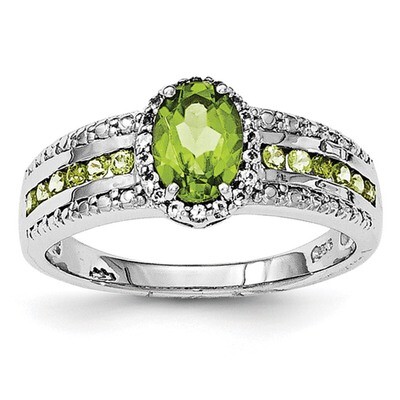 Peridot &amp; White Topaz Ring Sterling Silver Rhodium Polished QR6385PE, MPN: QR6385PE, 883957041933