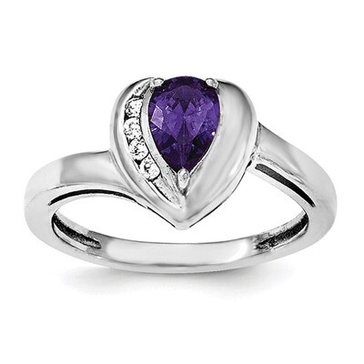 Amethyst &amp; White Topaz Heart Ring Sterling Silver Rhodium-plated QR6401AM, MPN: QR6401AM,