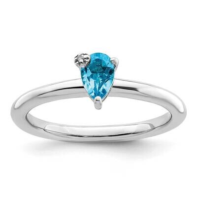 Pear Swiss Blue Topaz &amp; White Topaz Ring Sterling Silver Rhodium-Plated QR7422BT, MPN: QR7422BT,