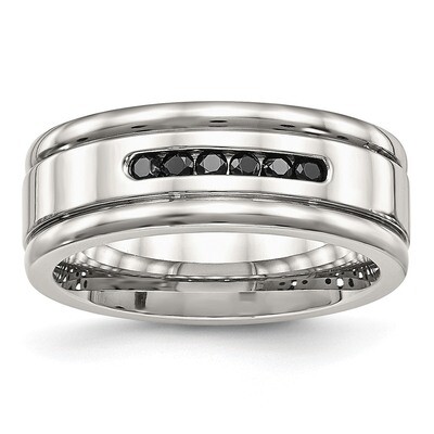 Grooved Black CZ Diamond Ring Stainless Steel Polished SR587, MPN: SR587, 191101556913