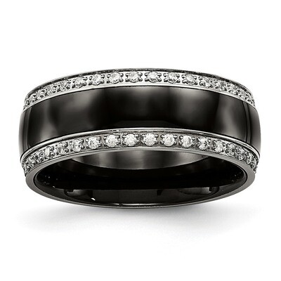 Black Ceramic CZ Diamond Ring Stainless Steel Polished SR564, MPN: SR564, 191101853135