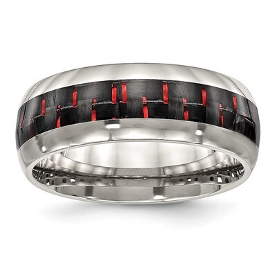 Black Red Carbon Fiber Inlay Ring Stainless Steel Polished SR504, MPN: SR504, 886774529509