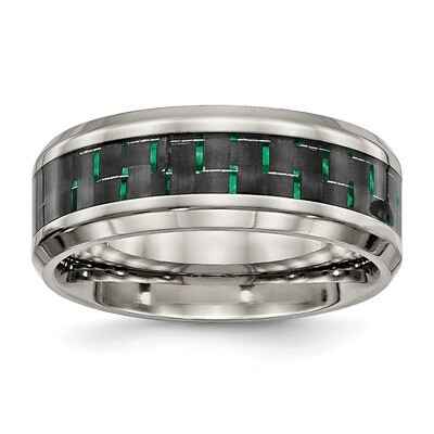 Black Green Carbon Fiber Inlay Ring Stainless Steel Polished SR502-10, MPN: SR502, 886774529356