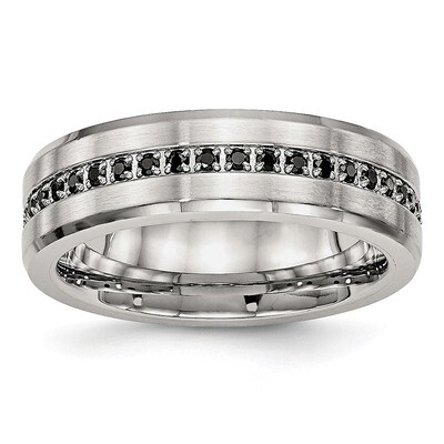 Black Diamond CZ Ring Stainless Steel Brushed and Polished SR546 by Chisel, MPN: SR546, 191101432361