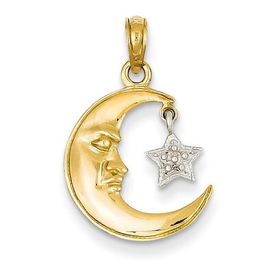 Polished Open-Backed Half Moon &amp; Star Pendant 14k Two-Tone Gold K955, MPN: K955, 637218038374