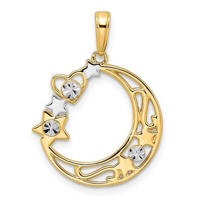 Heart, Star &amp; Moon Pendant 14k Gold &amp; White Rhodium Diamond-Cut M2961, MPN: M2961, 196904073209