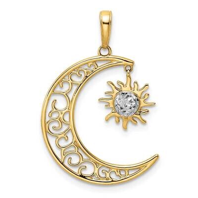 Moon and Dangle Sun Pendant 14k Gold and White Rhodium Diamond-Cut M2921, MPN: M2921, 196904073285