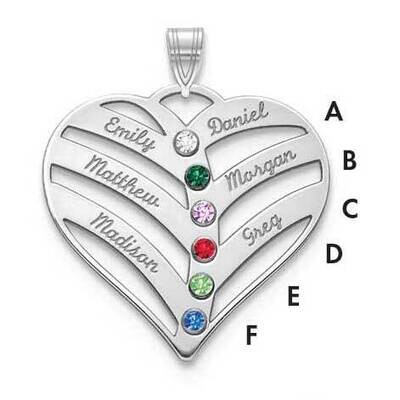 6 Name Mothers Heart Charm with Birthstones Sterling Silver Rhodium-plated XNA865/6SS, MPN: XNA865/…