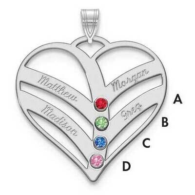4 Name Mothers Heart Charm with Birthstones Sterling Silver Rhodium-plated XNA865/4SS, MPN: XNA865/…