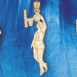 Dazzlers Jewelry Basketball Player Pendant Necklace Charm Bracelet in Yellow, White or Rose Gold 32…