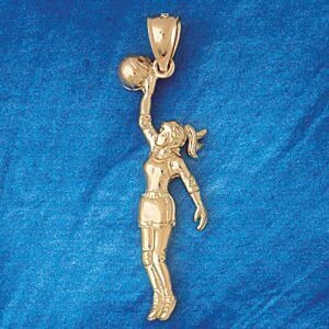 Dazzlers Jewelry Basketball Player Pendant Necklace Charm Bracelet in Yellow, White or Rose Gold 32…