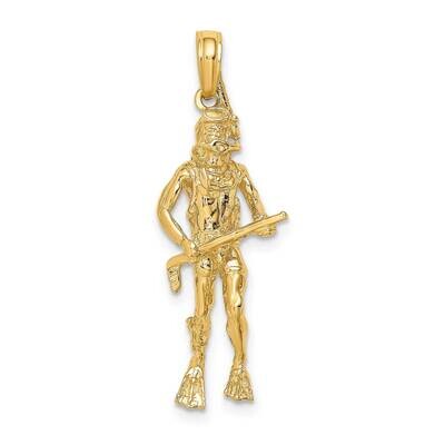 Scuba Diver Charm 14k Gold 3-D K7407, MPN: K7407, 637218010899