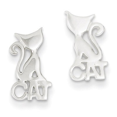 Cat Post Earrings Sterling Silver Polished QE8678, MPN: QE8678, 883957018959