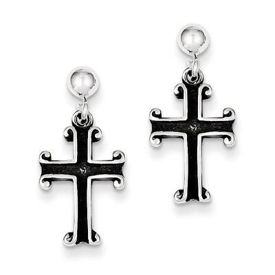 Cross Post Earrings Antiqued Sterling Silver QE6922, MPN: QE6922, 883957545226