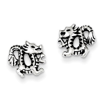 Dragon Post Earrings Antiqued Sterling Silver QE4913, MPN: QE4913, 883957934068