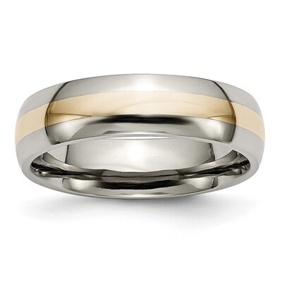 Inlay 6mm Polished Band Titanium 14k Yellow Gold TB18_CH by Chisel, MPN: TB18_CH, 883957790138