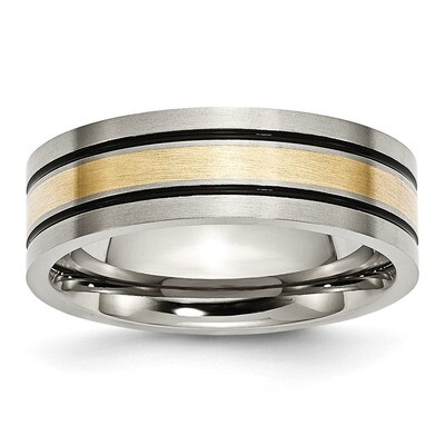 Inlay Flat 7mm Brushed and Antiqued Band Titanium 14k Yellow Gold TB20_CH by Chisel, MPN: TB20_CH, …
