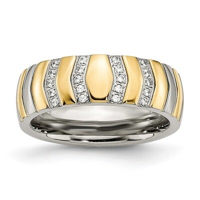 Yellow IP-plated CZ Diamonds 7mm Ring Titanium Polished TB431, MPN: TB431, 191101389757
