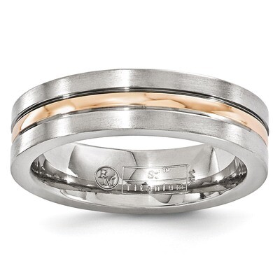 Edward Mirell Titanium and 14k Rose Gold Grooved 6mm Band EMR205 by Edward Mirell, MPN: EMR205, 614…