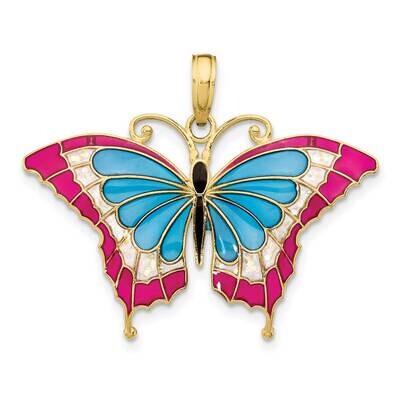 Blue &amp; Red Enameled Butterfly Pendant 10k Gold 10K4230, MPN: 10K4230,